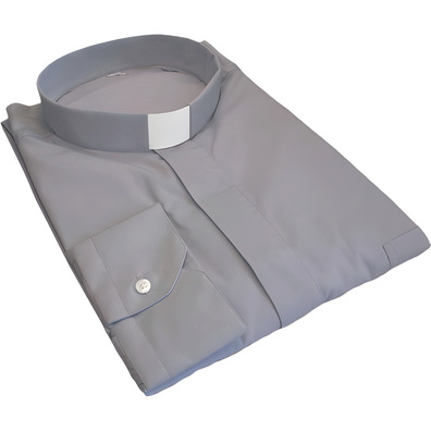 Camisa cinza claro | Cuello tirilla | Manga longa