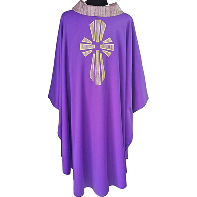 Casulla de lana com Cruz de seda morado