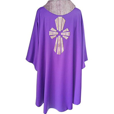 Casulla de lana com Cruz de seda morado