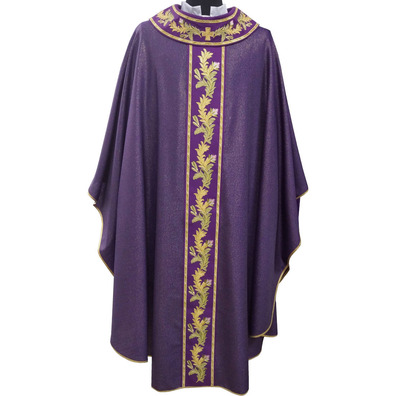 Casulla sacerdotal de lana, viscose e poliéster morado