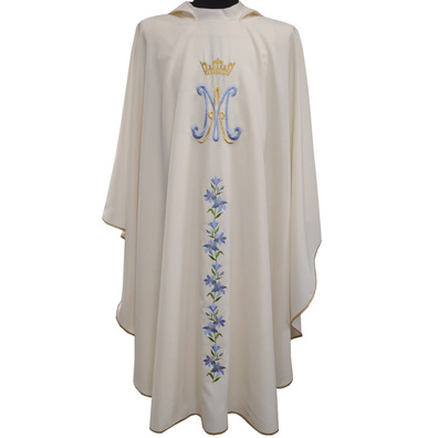 Casulla sacerdotal mariana | Bordado monograma e flores