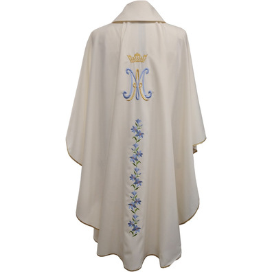 Casulla sacerdotal mariana | Bordado monograma e flores