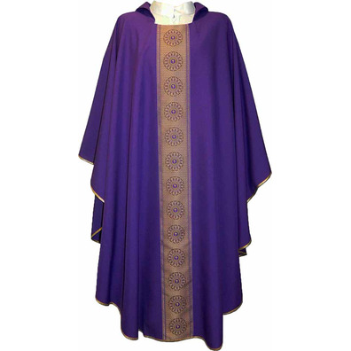 Casulla de poliéster com galão central dourado morado