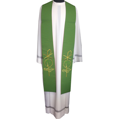 Estola sacerdotal reversível com bordados vermelho / verde