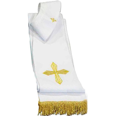 Estola com Cruzes e fleco dourado branco