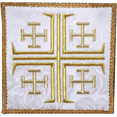 Palia bordado Cruzes de Jerusalém | Ornamentos litúrgicos branco